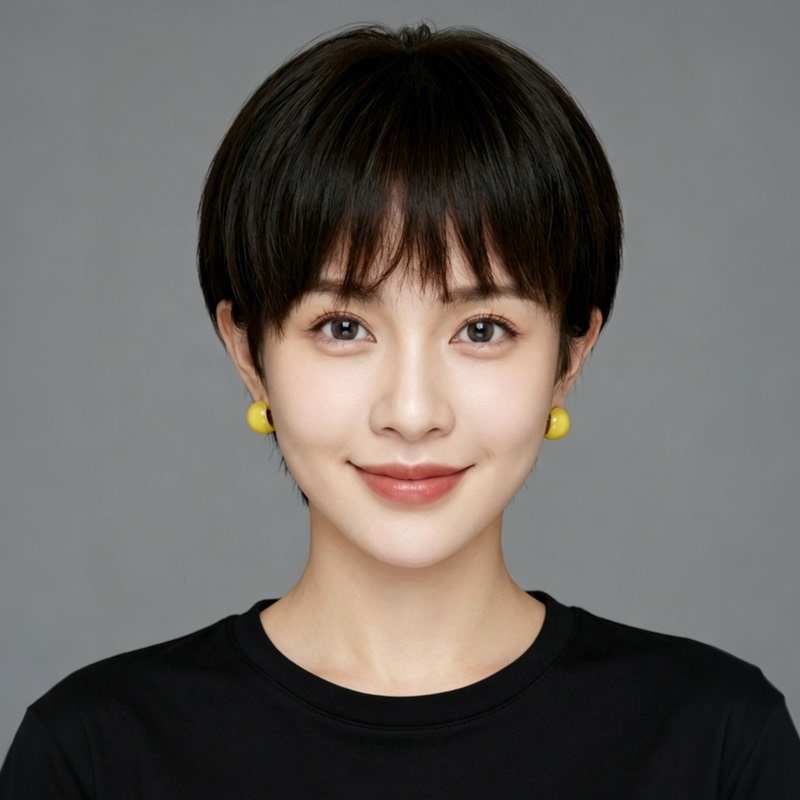 Short Wig Full Headpiece for Women, Real Human Hair, Ear-Hanging Short Hair, Middle-Aged and Elderly Mom Style, Lightweight, Breathable, Age-Reducing for Daily Use