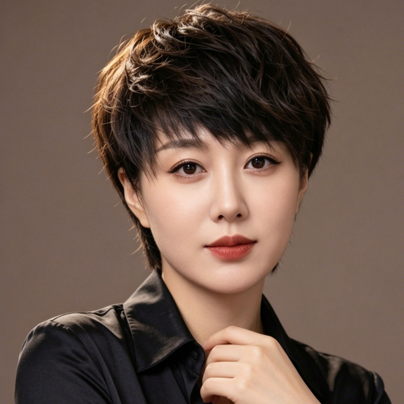 Short Hair Wig Full Head Cover Female Human Hair Middle-Aged and Elderly Ladies Mother Style Textured Perm Light Thin Wig Head Cover