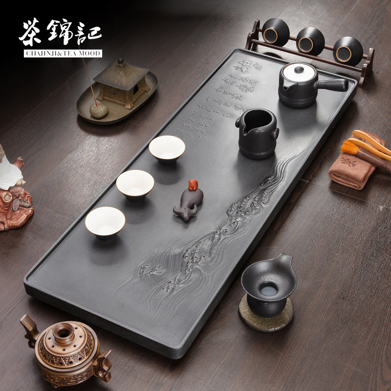 Tea Kum Kee Tea Set Household black gold stone tea tray Simple natural whole stone tray Chinese modern tea table