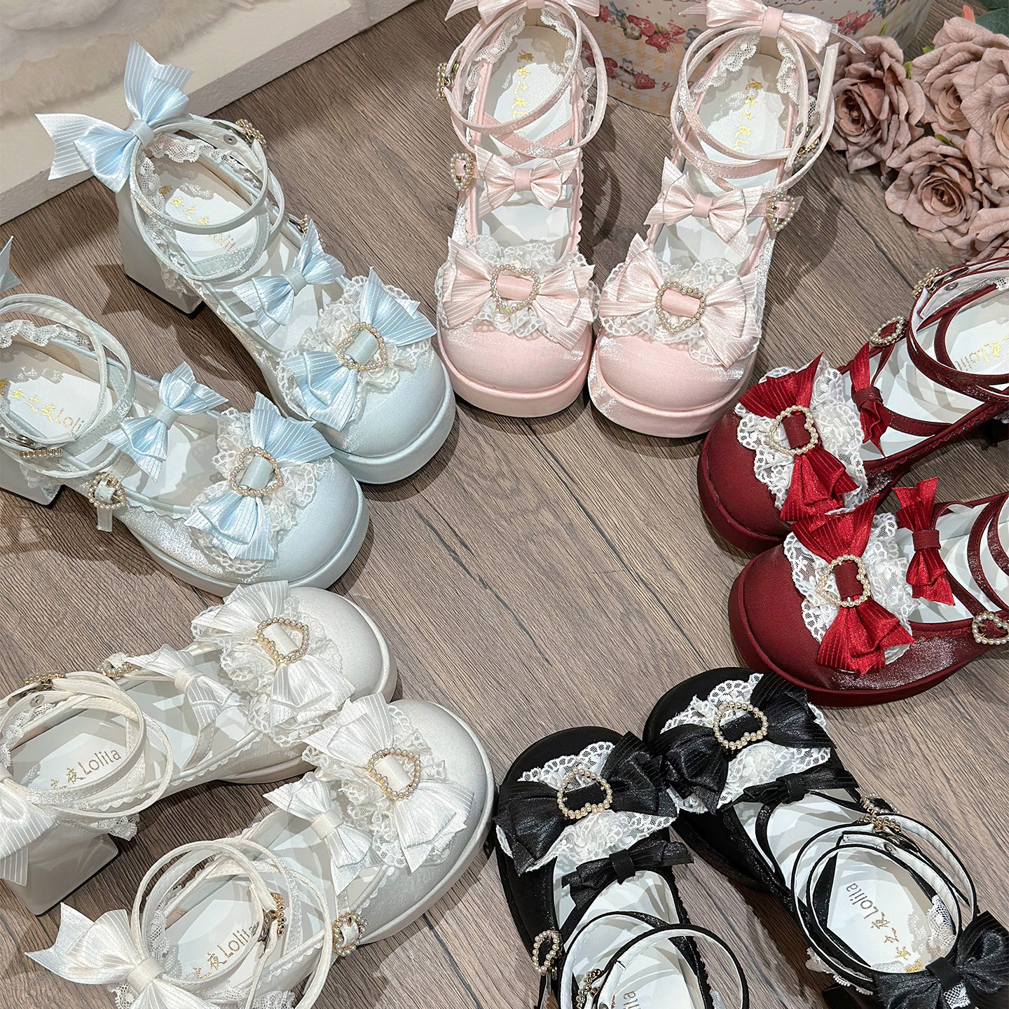 Witch's Night Original'Love Heart' Lolita High Heels Chunky Heel Sweet Bow Round Toe Shoes