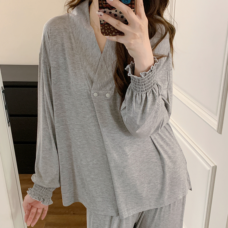 Solid Color Bamboo Fiber Maternity Loungewear, Women's Summer Thin Pajamas, Pregnancy and Postpartum Bamboo Nursing Set Solid Color Bamboo Fiber Maternity Loungewear, Women's Summer Thin Pajamas, Pregnancy and Postpartum Bamboo Nursing Set