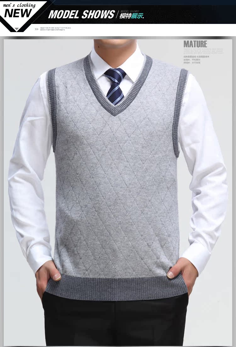 Chim gõ kiến ​​mùa thu và mùa đông mới trung niên vest nam vest len ​​cổ chữ V cỡ lớn áo len trung niên vest công sở nam