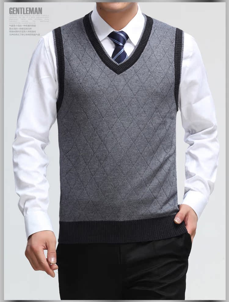 Chim gõ kiến ​​mùa thu và mùa đông mới trung niên vest nam vest len ​​cổ chữ V cỡ lớn áo len trung niên vest công sở nam