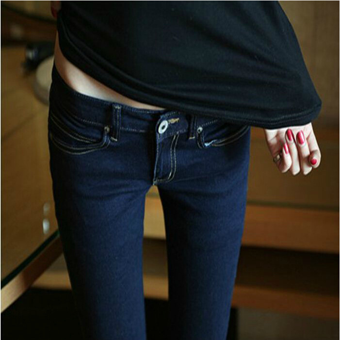 Spring Low-Waist Jeans for Women, Long Pants, Stretchy Skinny Pants, Black, Student Style, Korean Version, 2021 New Trendy Style