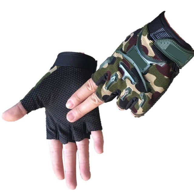 Children's gloves for boys and teenagers half-finger riding military training summer camouflage tactical student parent-child hip-hop performance gloves