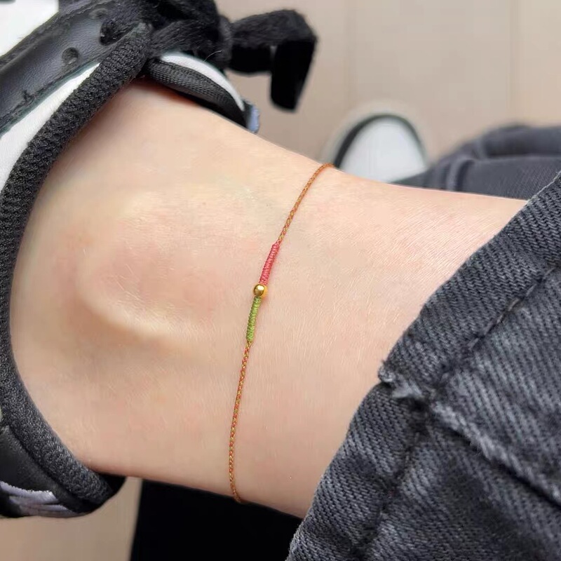 "Five-Color Wealth Flower" Dragon Boat Festival Five-Color Fortune Beads Money Flower Braided Anklet Dopamine Atmosphere Colorful Foot Rope