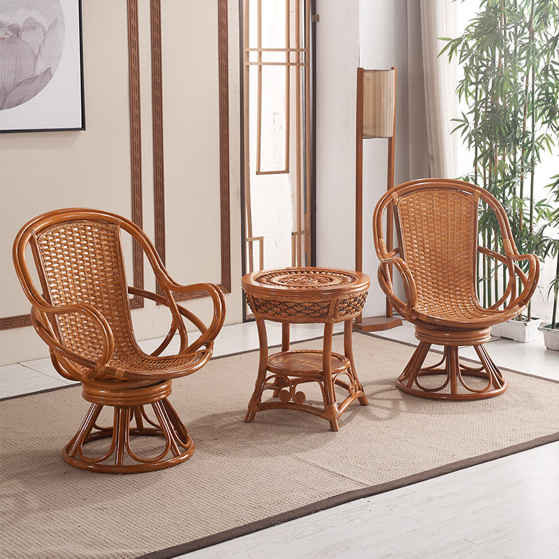 Balcony High Back Rattan Chair Three Sets Modern Minimalist Casual Living-room Roundtable Real Totem Chair Tea Table Combination Lean Back Chair-Taobao