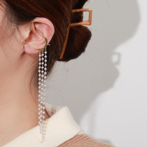 Small ear-in-the-fairys small crowned moon pearl ear hanging minimalist fashion design sense without earhole personality long style ear decoration