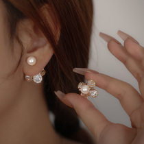 Zircon Pearl Flowers Earrings TWO-WEAR 925 silver Needle light extravaganza Superior sensation small crowdsourced design earrings Temperament Earrings