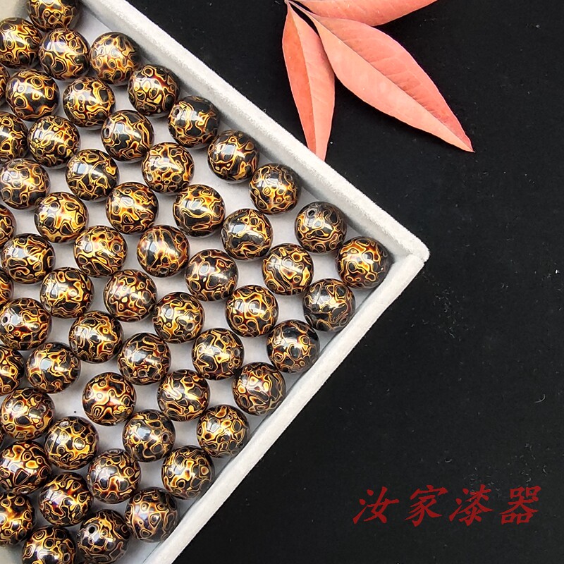 (Rujia Lacquerware) Non-hereditary Chengda Lacquer Single Bead Classic Black Gold Bracelet Pure Handmade DIY Factory Direct Sales