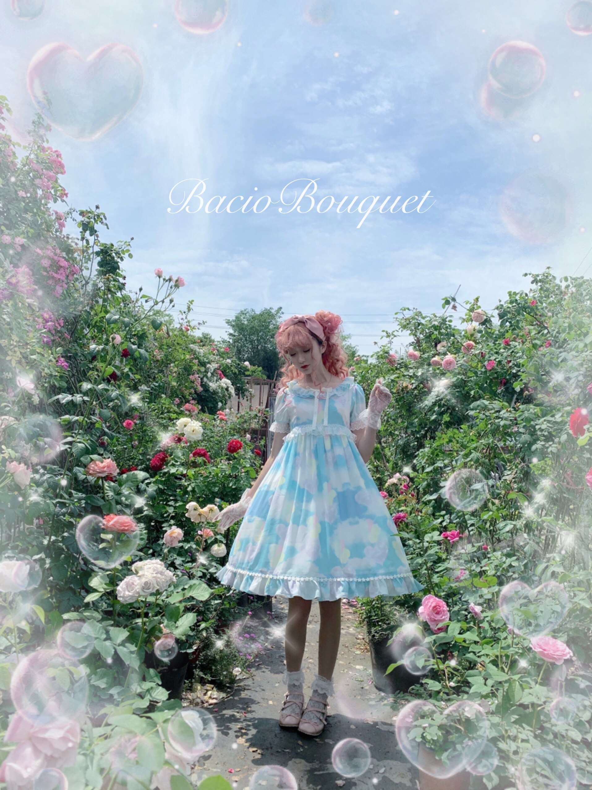 現貨 在雲端lolita原創印花軟妹短袖洋裝榛果可可