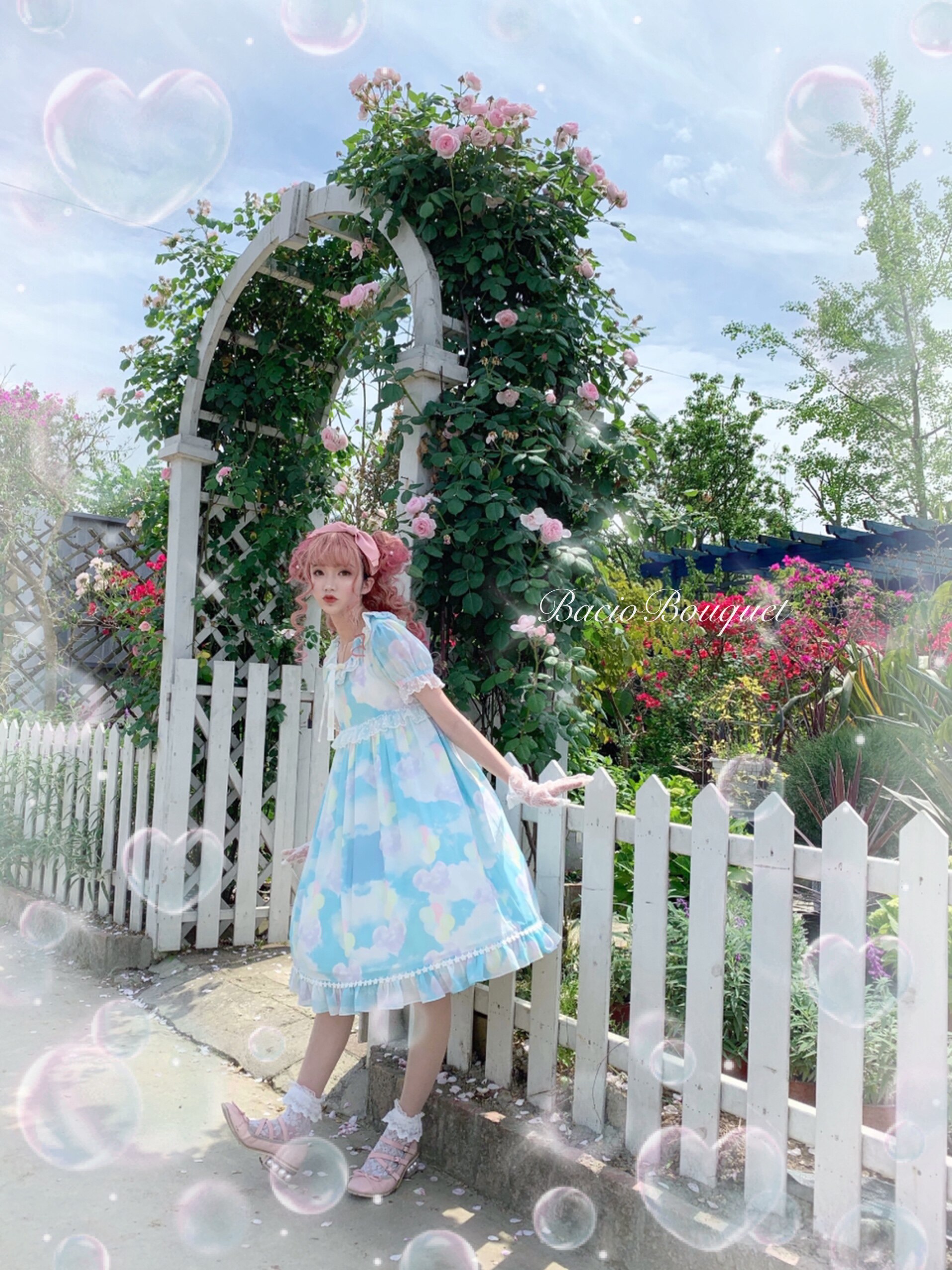 現貨 在雲端lolita原創印花軟妹短袖洋裝榛果可可