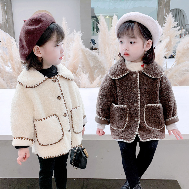 Girls' western-style lambswool jacket 2022 autumn and winter new Korean version of children's lambswool plus velvet and thickened fur