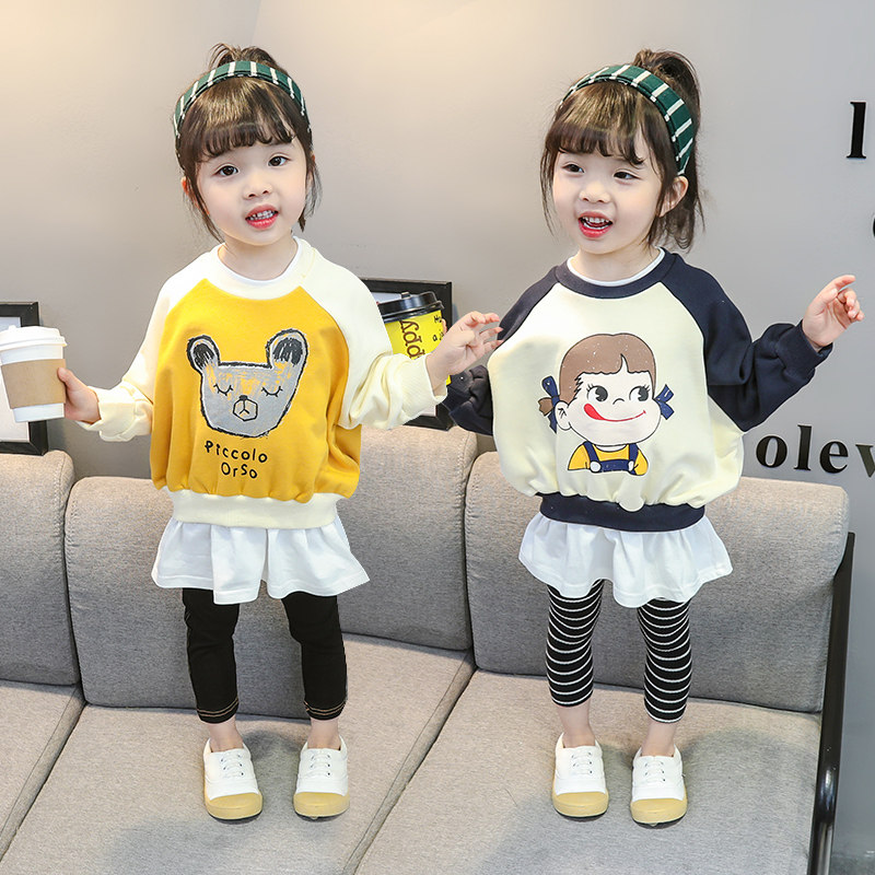 Girls sweater suit spring and autumn clothes 2022 new children's foreign style loose fake two-piece baby cotton bottoming shirt tide