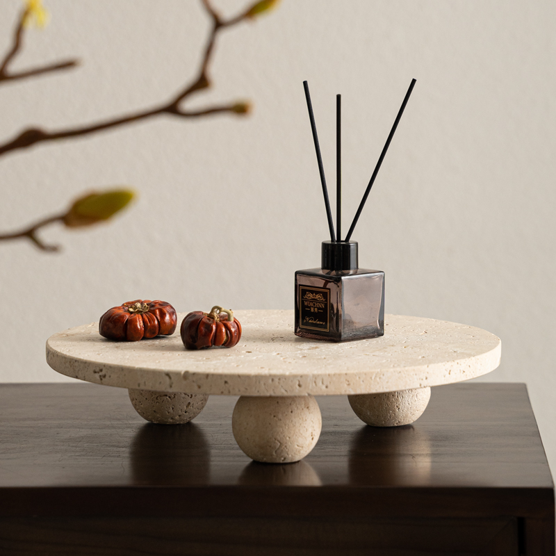 天然黄洞石遇上侘寂风：极简香薰托盘的卧室艺术