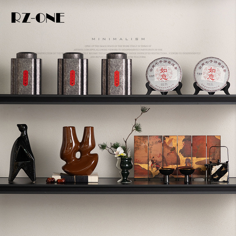 Rzone New Chinese-Style Tea Room Small Ornaments, High-End Study Open-Grid Zen-Style Decorations, Model Room Clubhouse Decorations