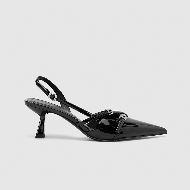 Za2026 Summer New Pointed Toe Kitten Heel Closed-Toe Sandals for Women, British Style High Heels with Ankle Strap