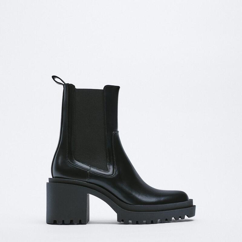 Za2025 Winter New Genuine Leather 8cm Thick-Soled Chelsea Boots for Women, Fleece-Lined Chimney Boots, Martin Boots, Chunky Heel Short Boots