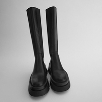 Cow Leather version ~ ~ 2022 Autumn winter new Lean Genuine Leather Rider Boots Woman Thick bottom long boots though knee-high cylinder boot tide