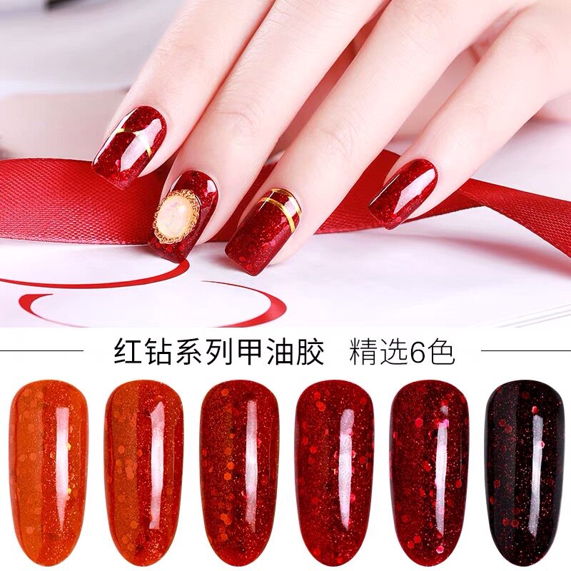 Red nail polish glue New Year red broken diamond classic aurora diamond glue bright sequin glue wine red diamond glue 8ml