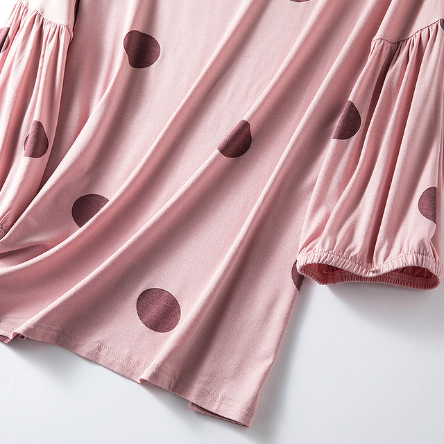 Homewear ແມ່ຍິງພາກຮຽນ spring ແລະ summer Modal Dot Pajamas ແຂນສາມສ່ວນສາມໄຕມາດ Pants Casual ເຮືອນແລະກາງແຈ້ງບາງຊຸດສອງຊິ້ນ