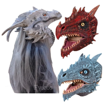 Dragon King latex mask Halloween Makeup Prom Dragon Corner Headgear Dinosaur Animal Mask Live to Blame Dragon Props