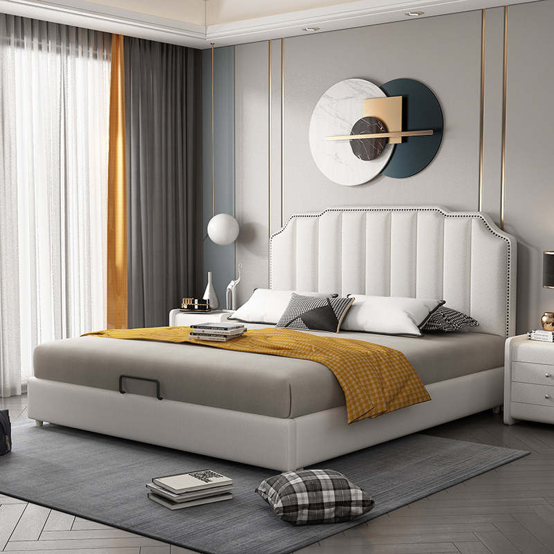 Technology cloth bed wash-free American fabric double bed light luxury modern minimalist big bed Nordic solid wood soft bag master bed