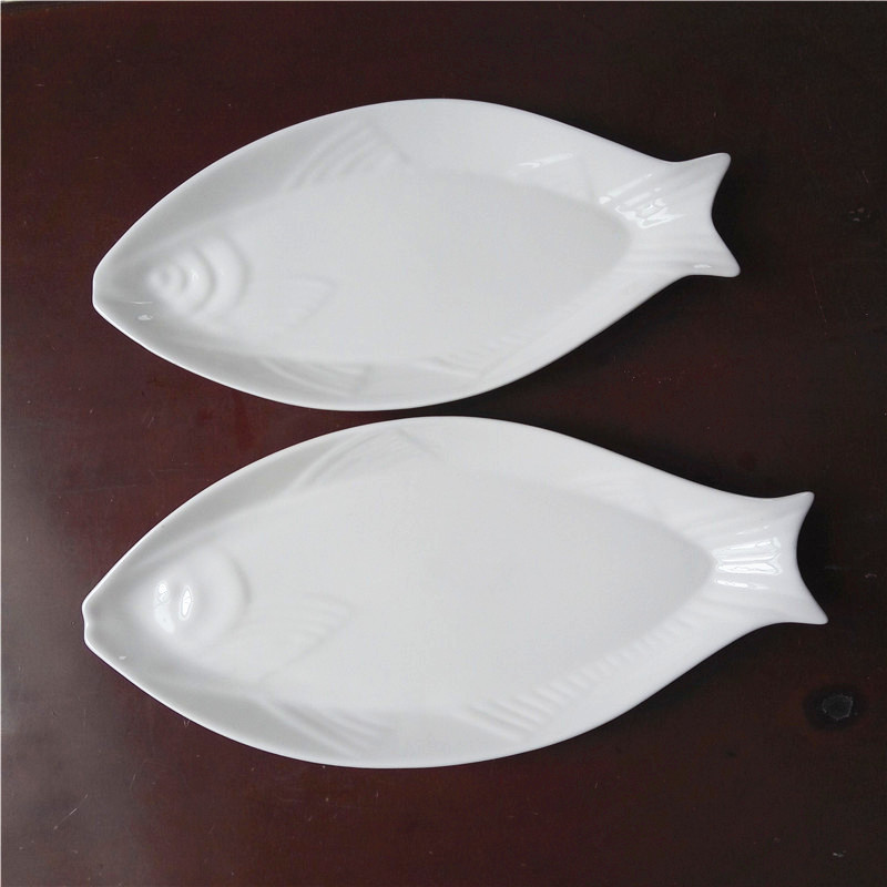 Fish disc bone porcelain special price Creative fish-shaped disc ceramic large plate pure white plate Home Steamed Fish Dish Fish Shaped Dish