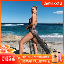 Ocean Mystery2019 new black translucent sexy bikini take-out beach long dress dress