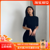 OceanMystery new classic black and white European style summer pit dress women slim sleeve zipper skirt