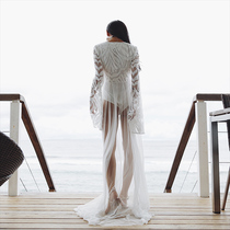 99966442 sexy perspective hollow mesh beach sunshade shirt swimsuit women bikini outside fake two-piece set