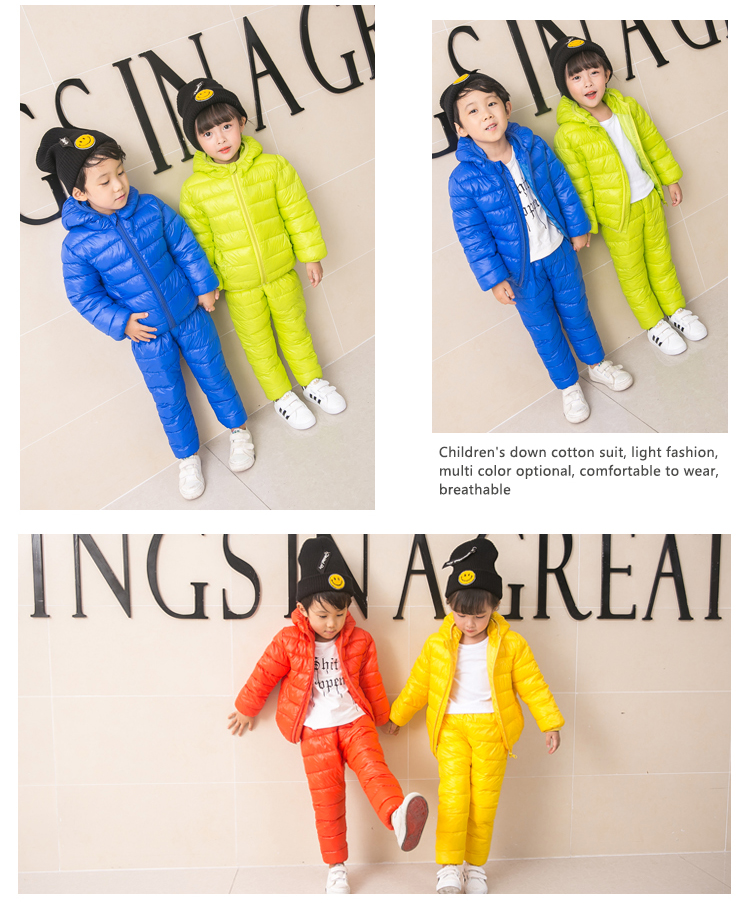 2018 trẻ em xuống quần cotton phù hợp với các mẫu nhẹ và mỏng bé trai và bé gái mùa thu và áo khoác mùa đông hai bộ chống mùa cửa hàng quần áo trẻ em