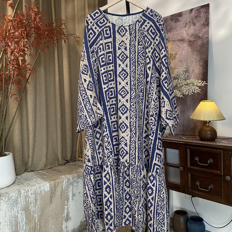 Shijiu Home [Yunshu] High-End Designer Handmade Plant-Dyed Linen Robe Dress for Women with Elegant Temperament for Spring, Summer, and Autumn