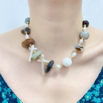 Gobi Desert Natural Agate Raw Stone Pearl Cross Necklace