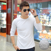 Mens thermal underwear top round neck white cotton padded velvet youth single autumn clothing long sleeve winter wear