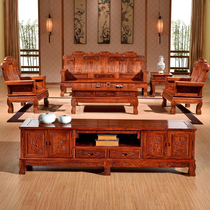 Mahogany furniture rosewood multi-child tofu sofa five-piece full solid wood hedgehog red sandalwood living room combination chicken wing Wood