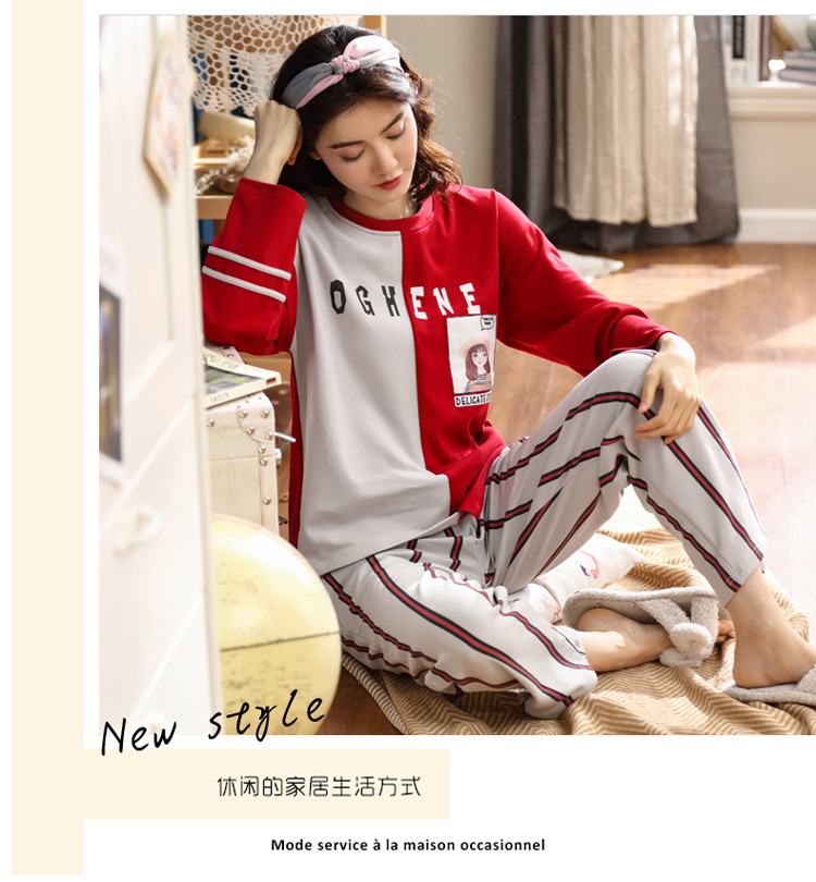 Đồ ngủ nữ mùa thu cotton rộng kích thước lớn phụ nữ dài tay dịch vụ thời trang đơn giản phù hợp với bông dễ thương shop đồ ngủ đẹp