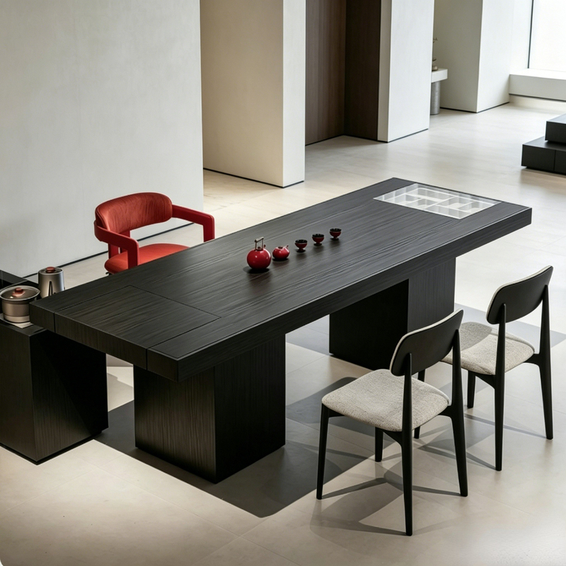 Italian Minimalist Tea Table, Modern Simple Solid Wood Large Board Table, Wabi-Sabi Style Light Luxury Office Tea Table and Chair Set Italian Minimalist Tea Table, Modern Simple Solid Wood Large Board Table, Wabi-Sabi Style Light Luxury Office Tea Table and Chair Set