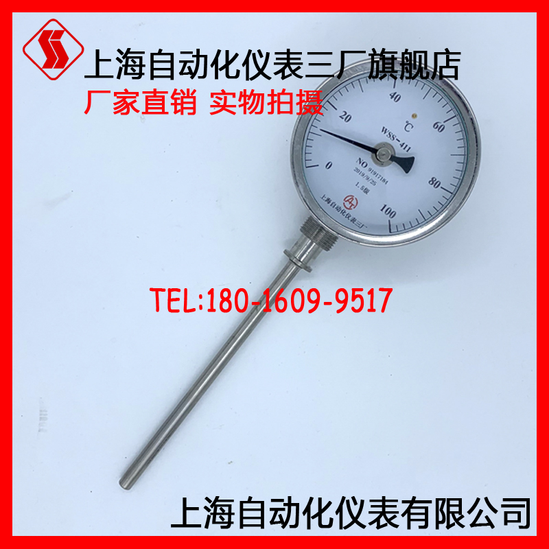 Shanghai Automation meter triple factory WSS- 411 Industrial radial stainless steel double metal thermometer