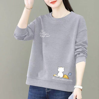 Pure cotton round neck sweatshirt for women, spring and autumn new korean version, loose, slim and versatile, foreign style printed long-sleeved tops and jackets for women