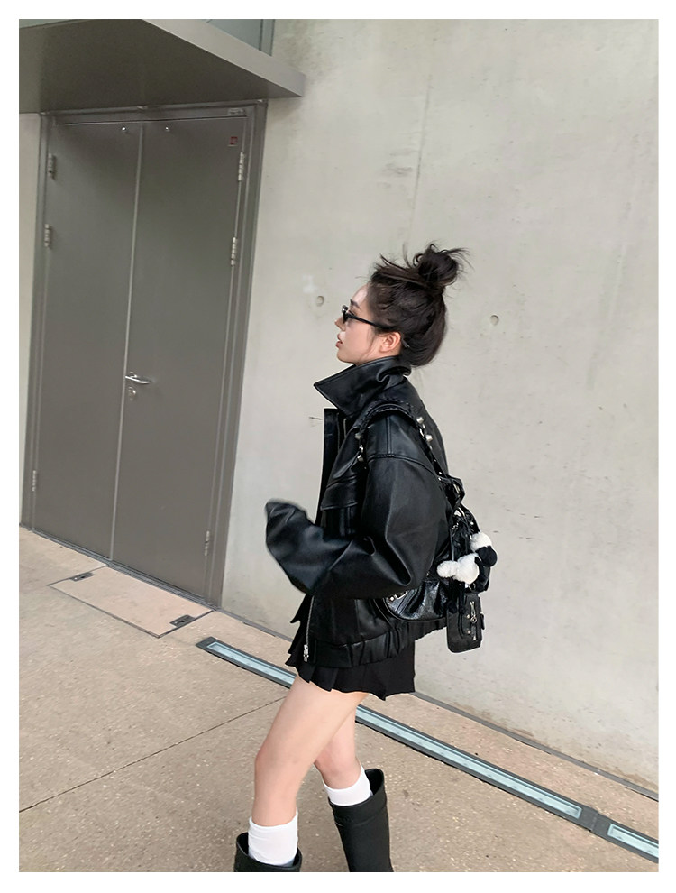 aassss美式復古短款皮衣外套女士寬松小個子設計感秋季新品皮夾克|皮衣|ETMall東森購物網