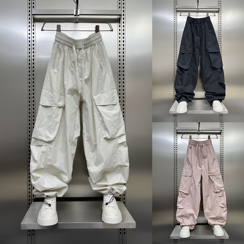 オーバーオール メンズ 夏 2025 トレンド ブランド ゆったり ワイドレッグ パンツ 無地 万能 カジュアル パンツ ユース 伸縮性 ウエスト ハーレム パンツ
