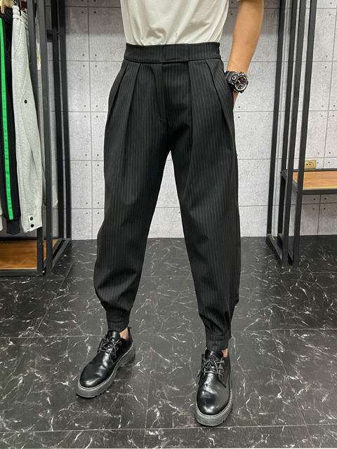 ໂສ້ງກະໂປງ Velcro ກັບ Martin boots pants ສໍາລັບຜູ້ຊາຍ, ໂສ້ງຂາຍາວ harem ວ່າງພາກຮຽນ spring, pleats striped, leggings ແລະ velvet ກາງເກງບາດເຈັບ