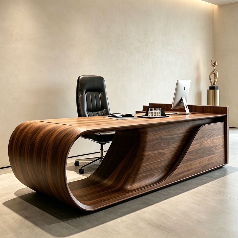 New Chinese-Style Black Walnut Solid Wood Executive Desk and Chair Set, Modern Light Luxury High-End Executive Office Desk