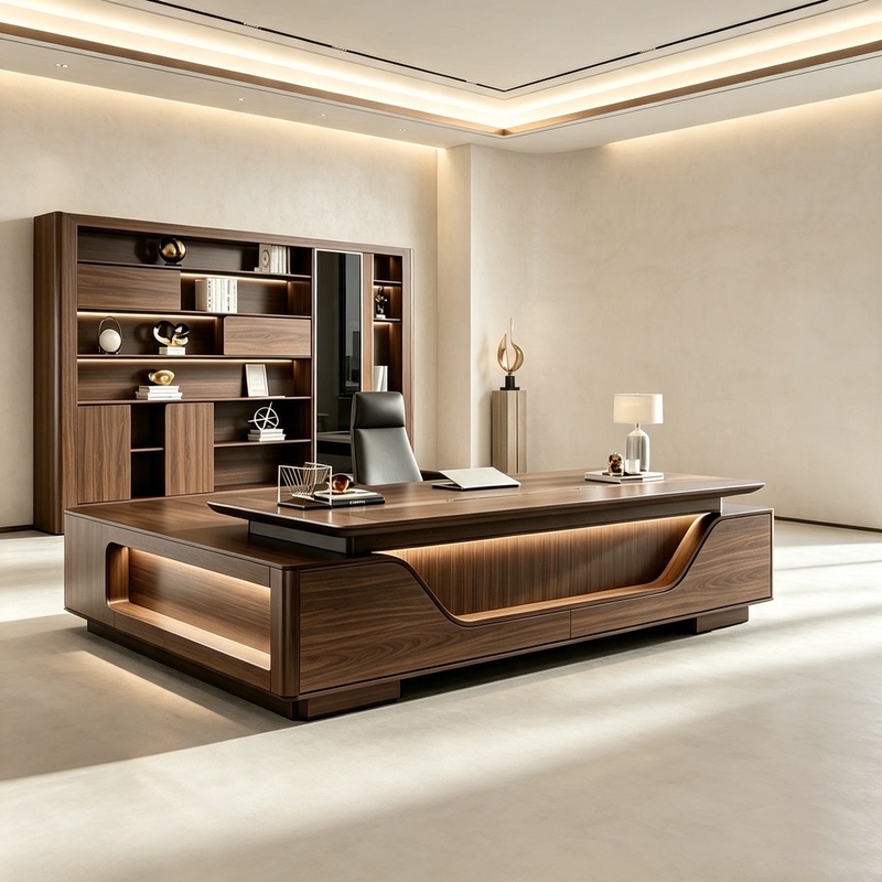 New Chinese-Style Black Walnut Wood Irregular Curved Executive Desk, Light Luxury and Simple Design, Business Office Ceo Boss's Desk New Chinese-Style Black Walnut Wood Irregular Curved Executive Desk, Light Luxury and Simple Design, Business Office Ceo Boss's Desk
