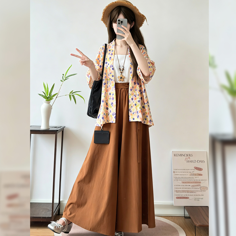 Xilouzi Original Hanfu Style Pants with Wide-Leg Design Inspired by Song Dynasty, Modified Song-Style Pants with Short Sleeves, Suitable for Daily Commuting and Versatile