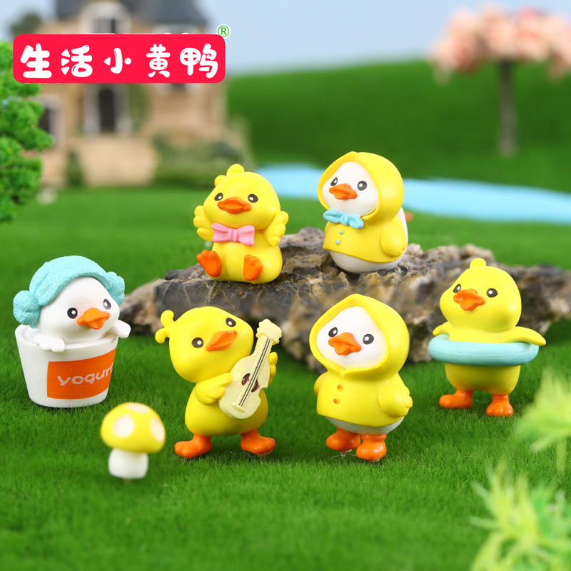 New Pvc Little Yellow Duck 6-Piece Micro Landscape DIY Gardening Ornaments Umbrella Raincoat Cute Duck Plastic Crafts