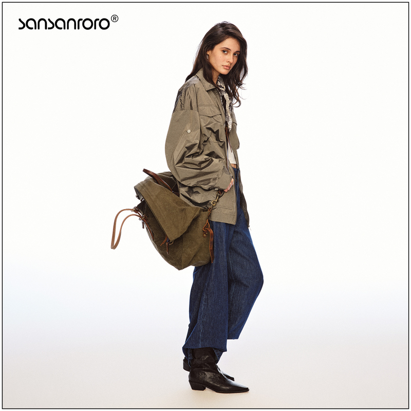 Sansanroro* Lightweight Shirt Jacket with Three-Dimensional Multi-Pocket Design Workwear Jacket for Women