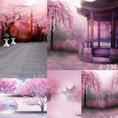 Small cloth BJD model Figure doll shooting photo OB11 photo background cloth ancient wind red building dream cherry blossom tree