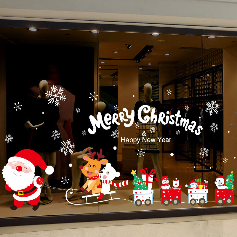 Christmas decorations shop window glass stickers door stickers for a kindergarten Christmas small gift sticker pictorial scene arrangement